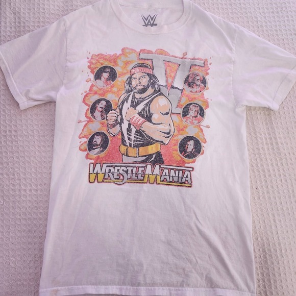 Wwf Other - WWE Randy Macho Man Savage T-Shirt Small White WrestleMania V Retro‎ Graphic Tee